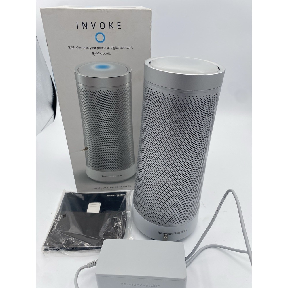 Harman Kardon Invoke Bluetooth Speaker Silver with Power Cord & Papers WORKS!